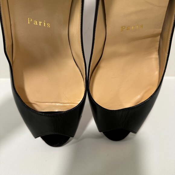 Christian Louboutin Black Leather Platform Peep Toe Heels Pumps Size 38.5 - Picture 14 of 16